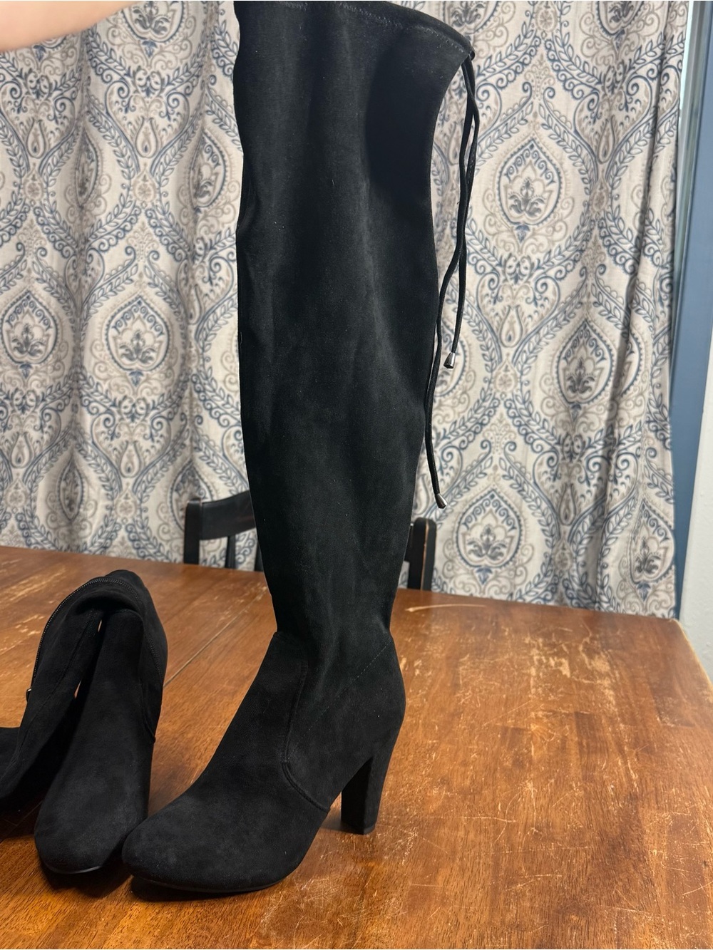 Black Faux Suede Over the Knee Thigh High Boots Size 7.5 Block Heel